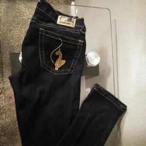 WOMENS DARK BLUE BABY PHAT SKINNY JEANS 5